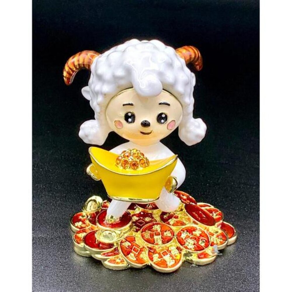 Lucky Ram Trinket Box with Gold Ingot on Coin Base – Hinged Collectible